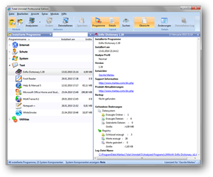 Total Uninstall - Zusammenfassung installierter Programme