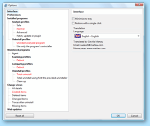Opcje Total Uninstall