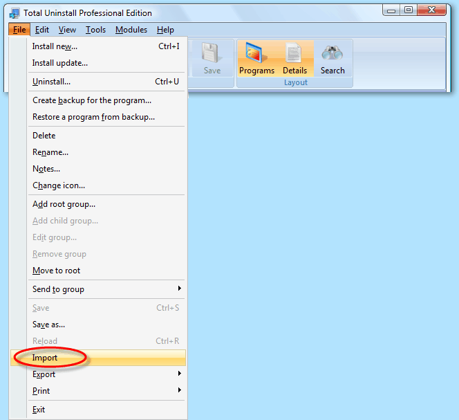 Importar programas monitorados da versão 4.x ou 5.x