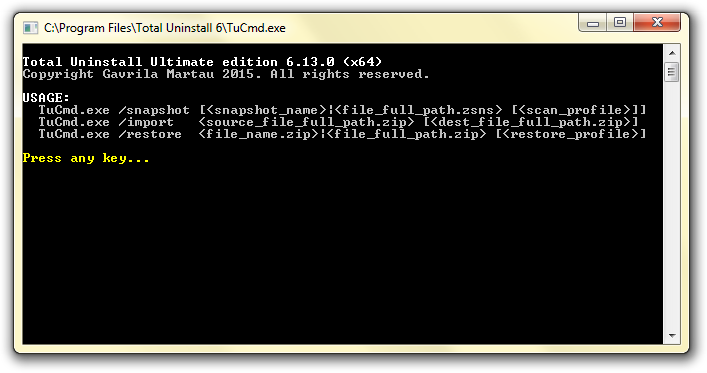 Total Uninstall command-line program options